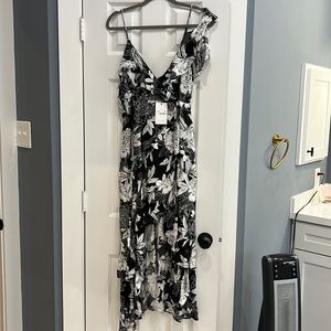 NWT Bardot black floral layered off one shoulder spaghetti strap dress s